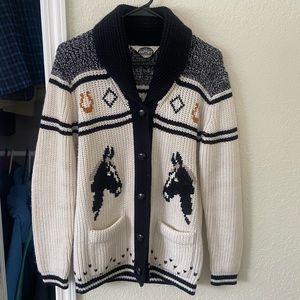 Vintage Western Horse / Equestrian Knitted Button Up Cardigan Sweater - Medium